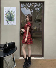 'Mary Jane' Red Grunge Plaid Dress