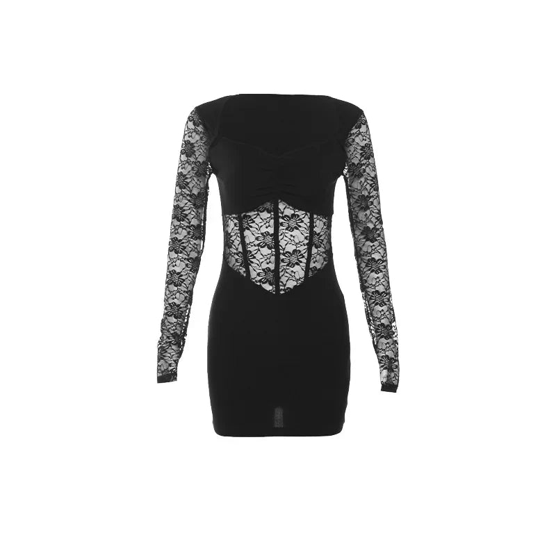 Goth 'Shadow Whisper' Black Sexy Lace Short Dress