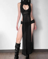 Black Goth Grunge Hooded Dress