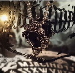 Goth 'Black Dahlia'  Black Skull Rose Necklace
