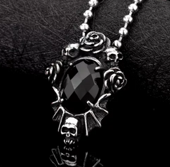 Goth 'Black Dahlia'  Black Skull Rose Necklace
