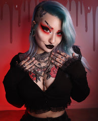 V- Shaped Alt Black Knitted Cardigan Top