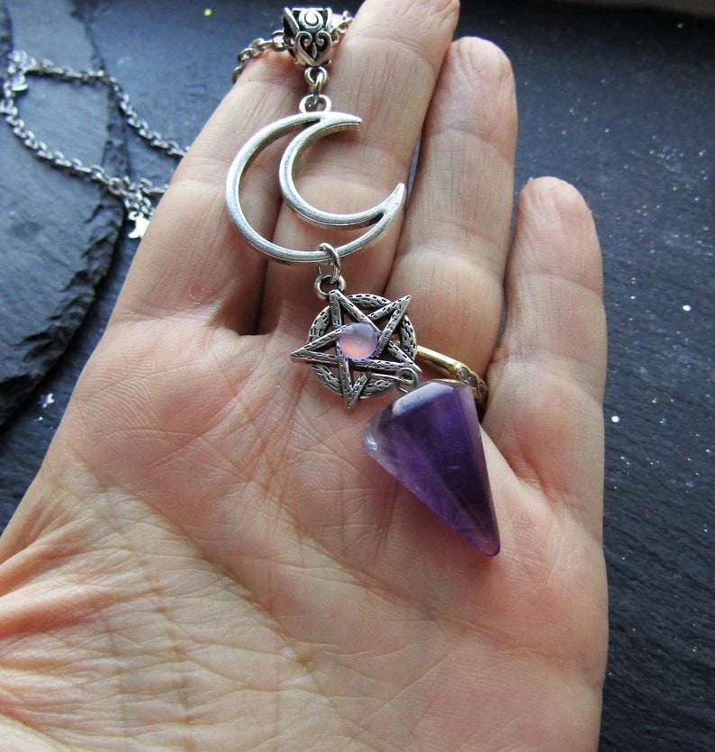 Purple Luna Witch Necklace with Amethyst