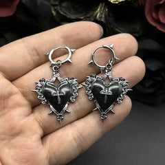 Goth Grunge Thorns Heart Cross Earrings