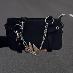 Goth Black Handbag Shoulder Bag With Chunky Chain