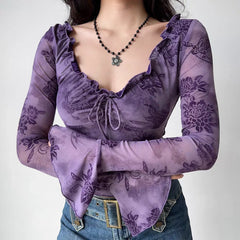 Goth 'Undead' Purple Slim Frilly Top