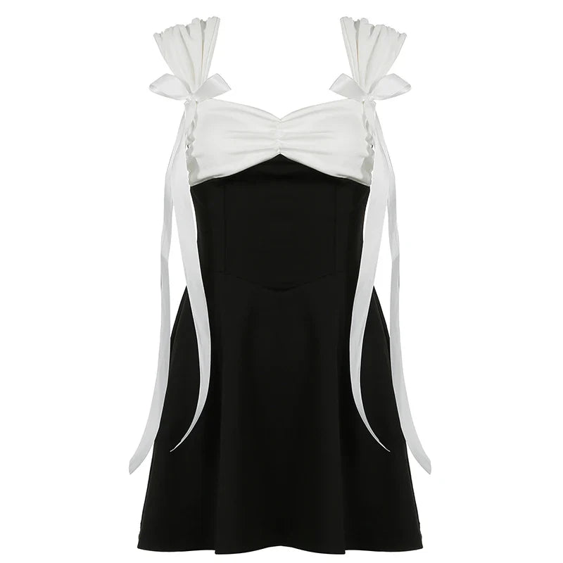 Black and White Y2K Patchwork A-line Dress