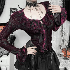 Goth Grunge Dark Fairycore Ruffles Blouse Top