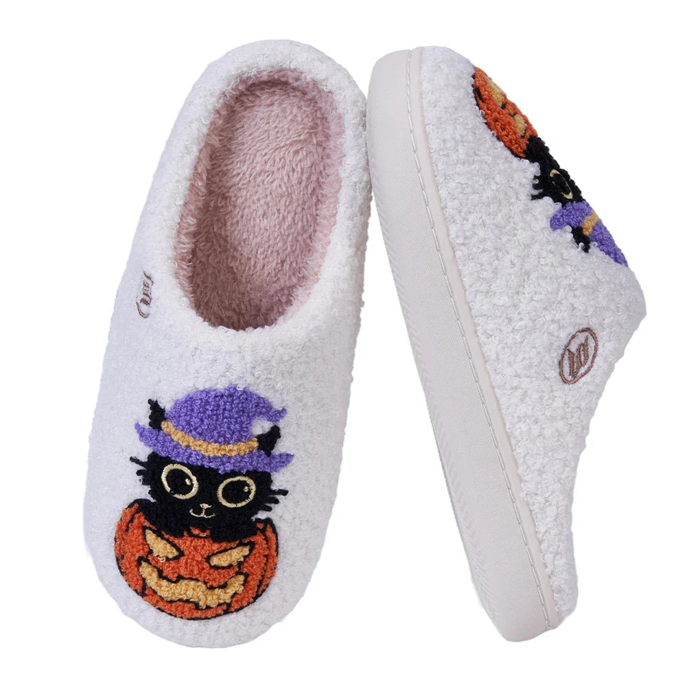 Black Cat Pumpkin Warm Thermal Slippers