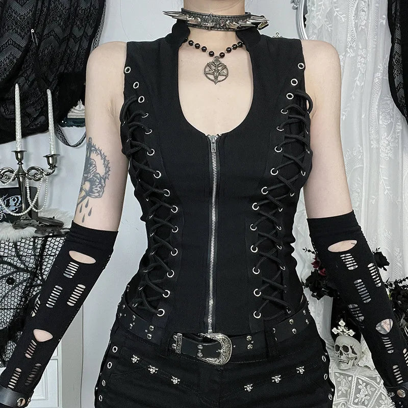 'Sacred Land' Goth Dark Zip Up Top