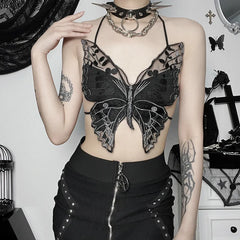 Grunge Fairycore Lace Butterfly Backless Top