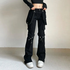 Black Goth Metal Slim Denim Pants