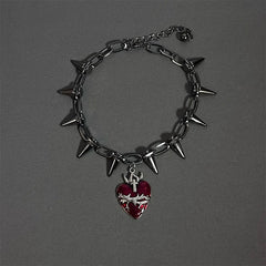 Silver Rivet Gothic Heart Pendant Choker