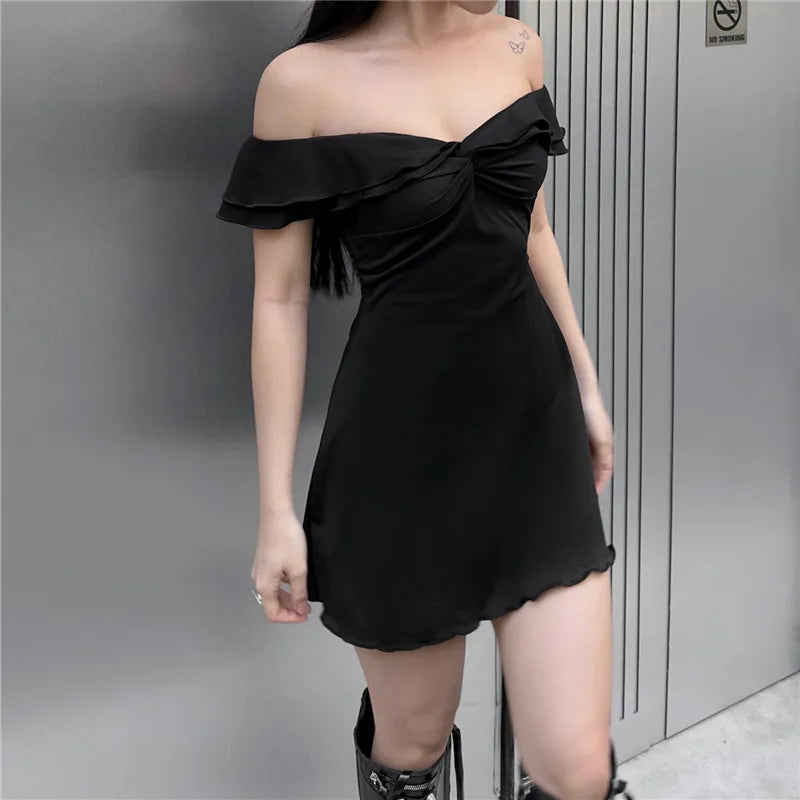 Gothic 'Hexed' Ruffle Black Mini Dress