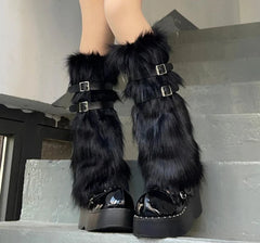 Punk Black Furry Gothic Lolita Leg Warmers