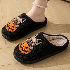 Pumpkin Dog Embroidery Cotton Slippers