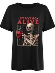 'Staying Alive' Black Skull T-Shirt
