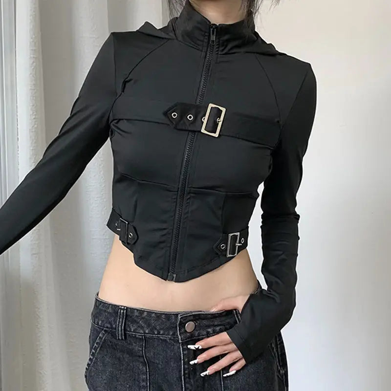 Black Grunge Goth Buckle Top