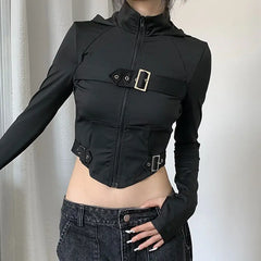 Black Grunge Goth Buckle Top