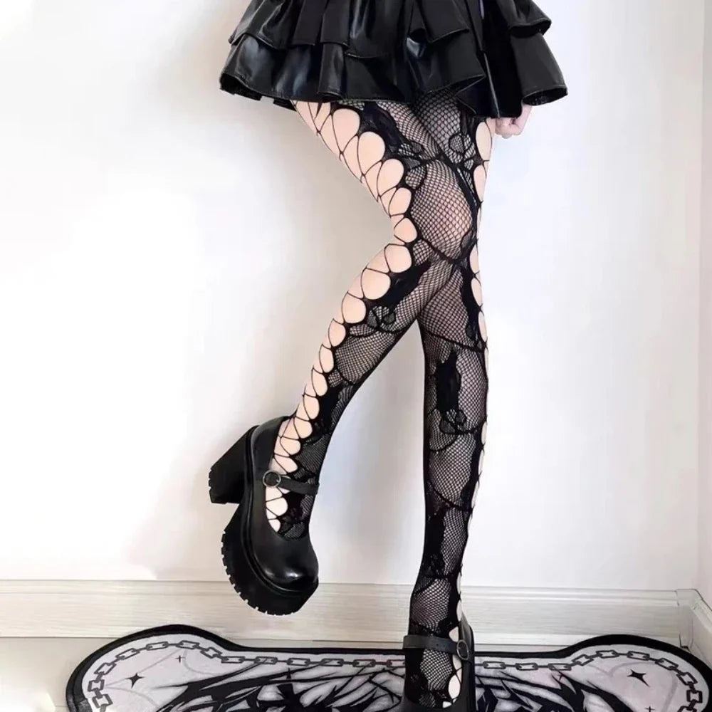 Cute Black or White Fishnet Floral Stockings