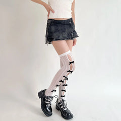 White Lolita Bow Tie Lace Stockings