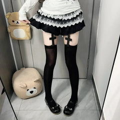 Gothic Lolita Thigh High Suspenders Socks
