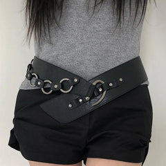 Vintage Chic Black PU Adjustable Belt