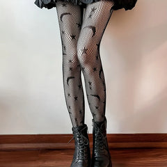 Goth Kawaii Moon & Star Fishnet Tights