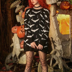 Dark Grunge Goth Bat Pattern Loose Knitted Sweater
