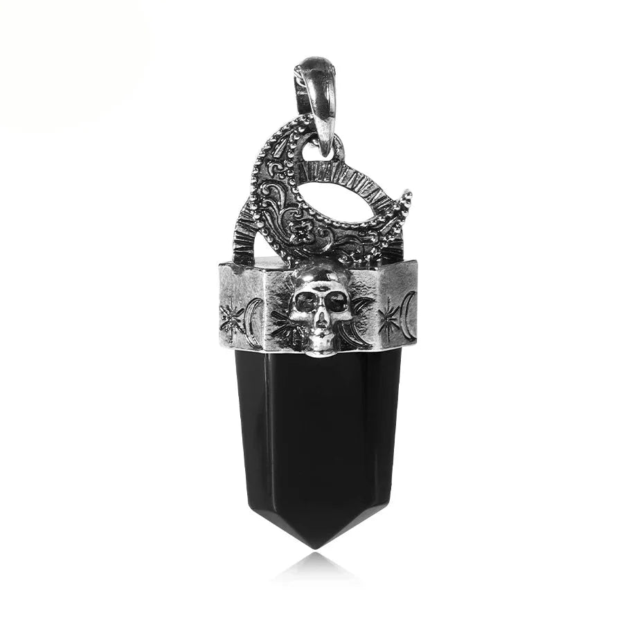 Skull Natural Stone Crystal Pendant Necklace