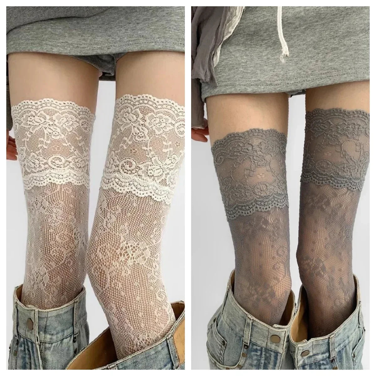 Y2k Lace Fishnet Thigh High Stockings
