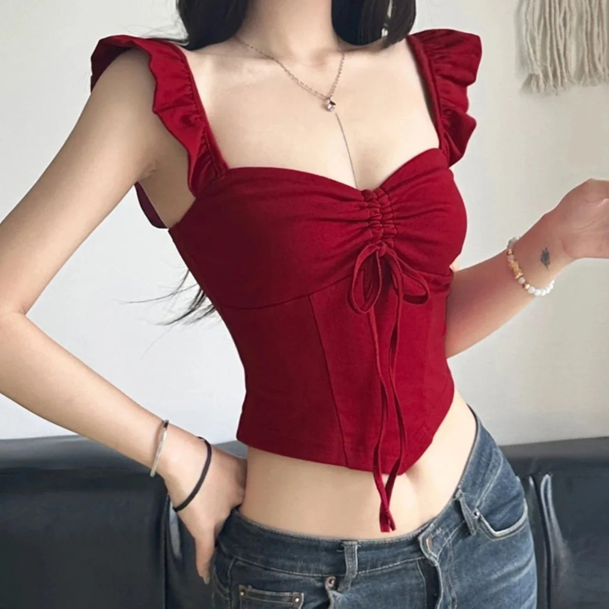 Red Alternative Goth Crop Top