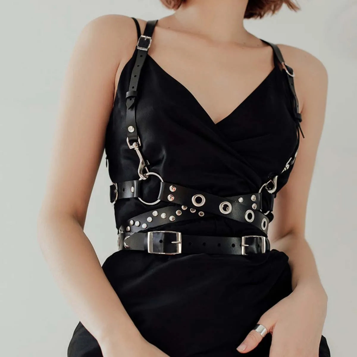 Black Faux Leather Waist Harness Belt