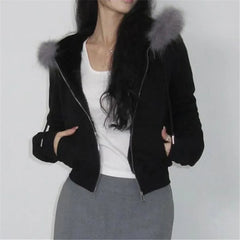 Goth Dark Black Faux Fur Hoodie Jacket