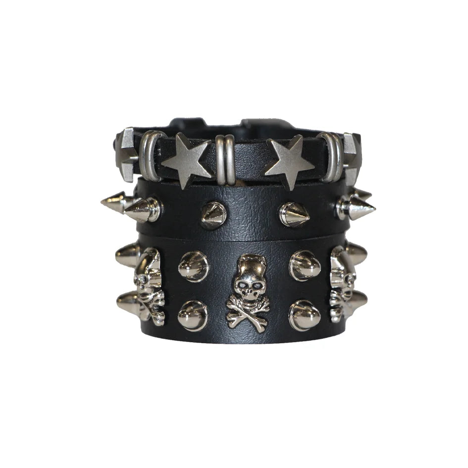 Goth Punk Alt Star Skull Bracelet Set