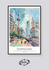 Shanghai Skyline Art Deco Poster