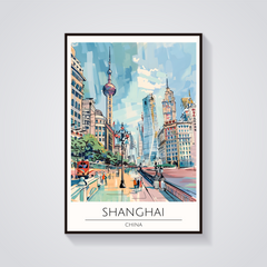Shanghai Skyline Art Deco Poster