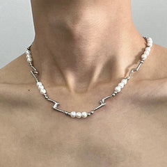 Splicing Lightning Imitation Pearl Necklace & Bracelet
