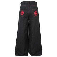 Wide Leg Black Embroidered Jeans
