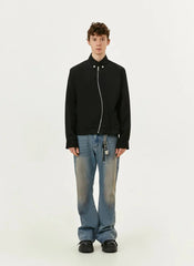 Y2K Asymmetrical Diagonal Black Full Zip Up Jacket