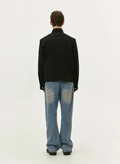 Y2K Asymmetrical Diagonal Black Full Zip Up Jacket
