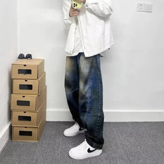 Y2K Autumn Graffiti Painted Wide Leg Baggy Jeans