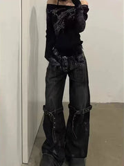 Y2K Black Grunge Boot Cut Jeans