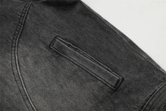 Y2K Black Motorcycle Zip Up Denim Jacket