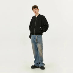 Y2K Black Short Full Zip Up Bomber Jacket