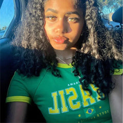 Y2K Brazil Green Striped Fitted Crop Top