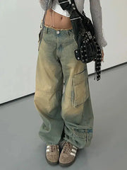 Y2K Cargo Jeans Low Waist Baggy Washed Jeans