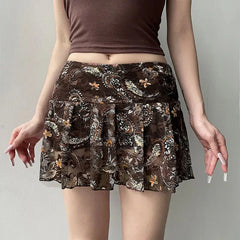 Y2K Cashew Low Waist Mesh Mini Skirt