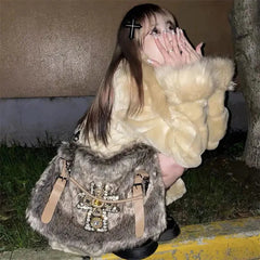 Y2K Cashmere Faux Fur Handbag