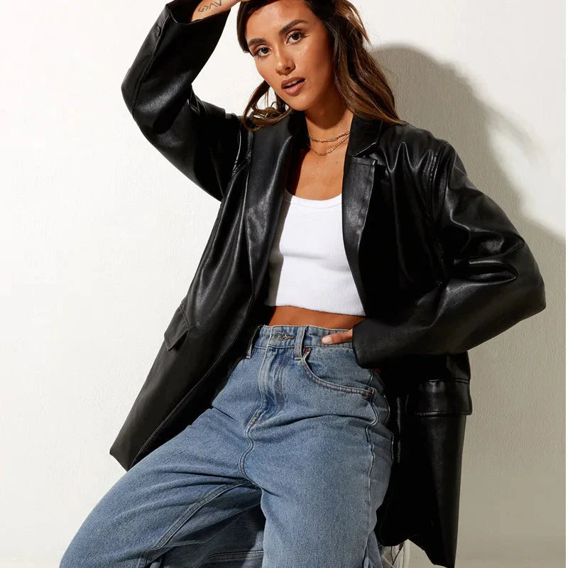 Y2K Casual Leather Blazer Jacket